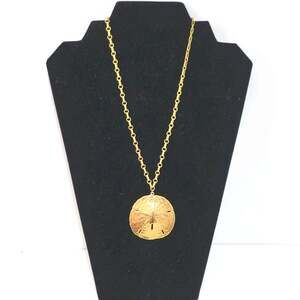Vintage Sand Dollar Pendant Necklace 18" Gold Tone Beach Nautical